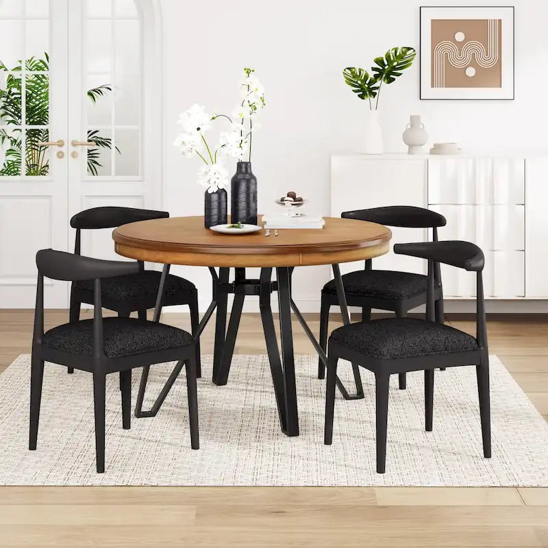 Ensemble de salle à manger 5 pièces en tissu Cortina et hévéa de Christopher Knight Home