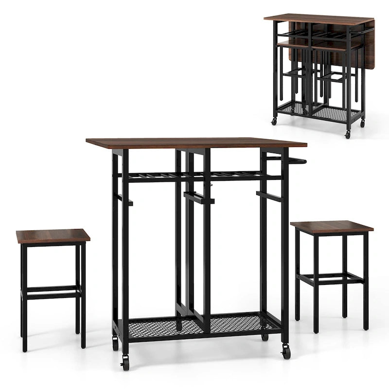Costway Ensemble Table à Manger Roulante 3 Pièces avec Table de Cuisine Extensible 2