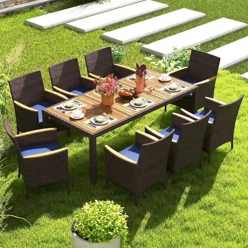 Costway Ensemble de salle à manger d'extérieur 9 pièces avec plateau de table en bois d'acacia pour patio