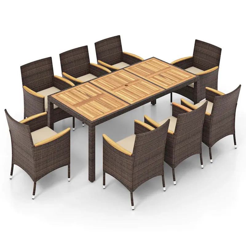 Costway 9PCS Outdoor Dining Set with Acacia Wood Table Top Patio