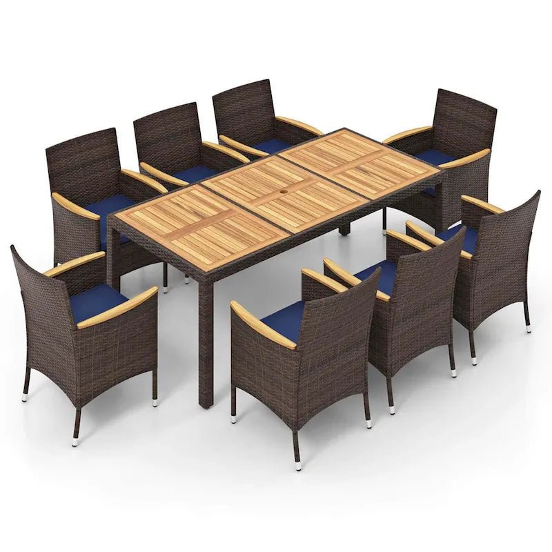 Costway Ensemble de salle à manger d'extérieur 9 pièces avec plateau de table en bois d'acacia pour patio
