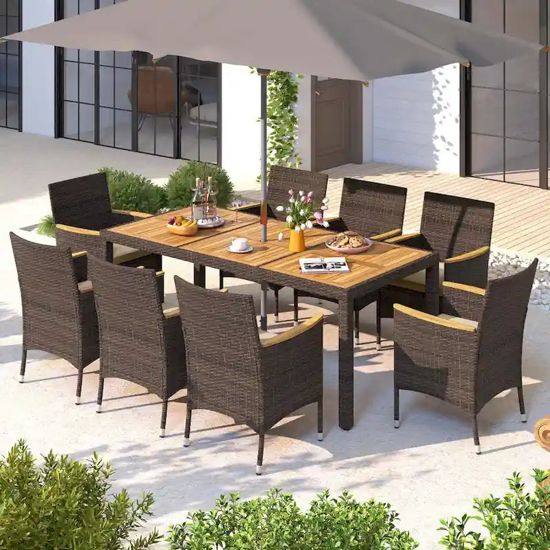 Costway Ensemble de salle à manger d'extérieur 9 pièces avec plateau de table en bois d'acacia pour patio