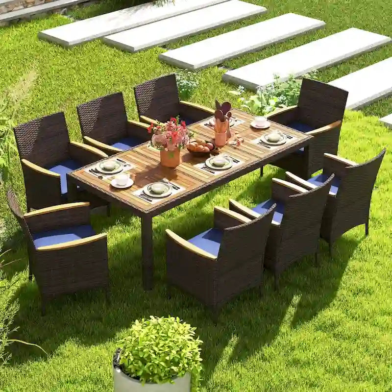 Costway Ensemble de salle à manger d'extérieur 9 pièces avec plateau de table en bois d'acacia pour patio