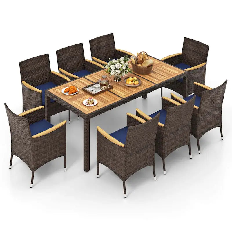 Costway Ensemble de salle à manger d'extérieur 9 pièces avec plateau de table en bois d'acacia pour patio