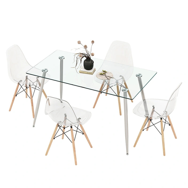 Costway Ensemble Table à Manger 5 Pièces, Table Rectangulaire en Verre Moderne 51 & 4