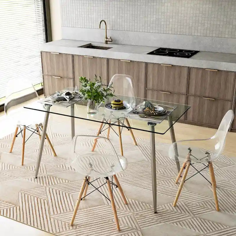Costway Ensemble Table à Manger 5 Pièces, Table Rectangulaire en Verre Moderne 51 & 4