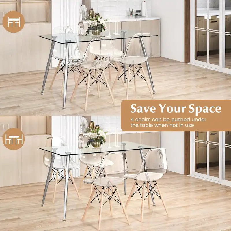 Costway Ensemble Table à Manger 5 Pièces, Table Rectangulaire en Verre Moderne 51 & 4