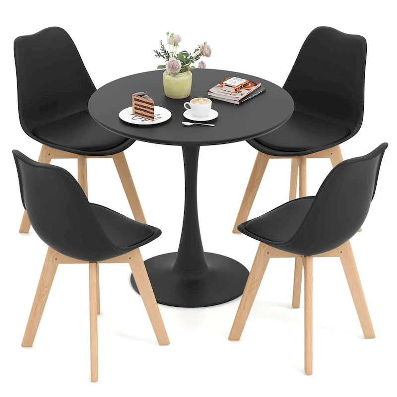 Costway 5 PCS Dining Set Modern Round Dining Table 4 Chairs for Small