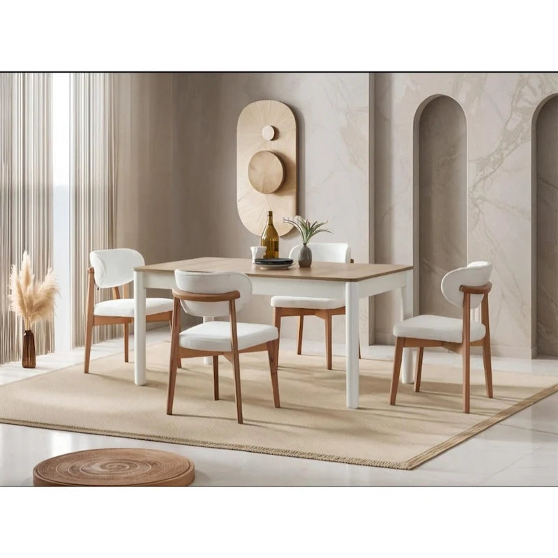 Table à manger ovale Blin 8 pièces, ensemble de 6 chaises de salle à manger avec pieds en bois et buffet 72 avec miroir