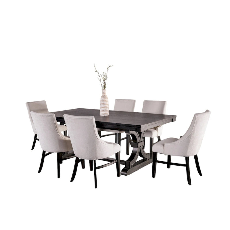 Table de salle à manger Luke 7 pièces avec 6 chaises à dossier haut, rectangulaire, noir, beige