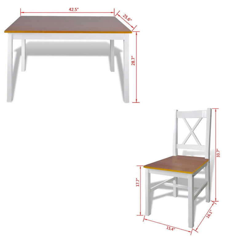 Ensemble de salle à manger 5 pièces, table rectangulaire 109 cm, 4 chaises, bois marron et blanc