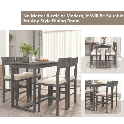 Ensemble de salle à manger 5 pièces à hauteur de comptoir, ensemble de table de cuisine en bois massif avec table à manger rectangulaire et 4 chaises de salle à manger