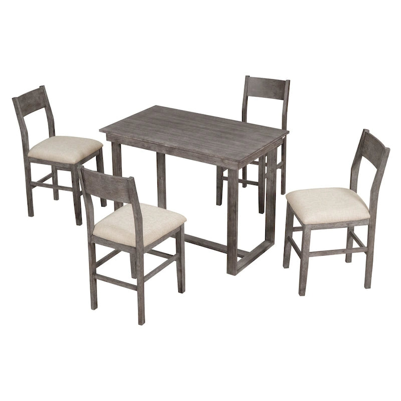 Ensemble de salle à manger 5 pièces à hauteur de comptoir, ensemble de table de cuisine en bois massif avec table à manger rectangulaire et 4 chaises de salle à manger