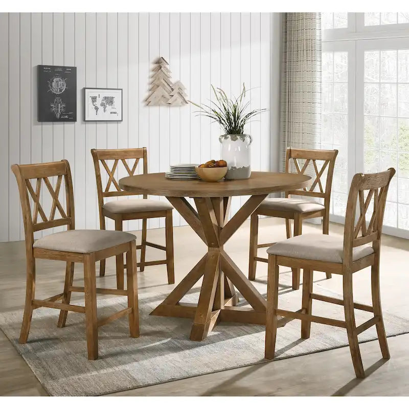 Ensemble de salle à manger hauteur comptoir, ensemble de table de salle à manger ronde 5 pièces avec table ronde et 4 chaises de salle à manger rembourrées