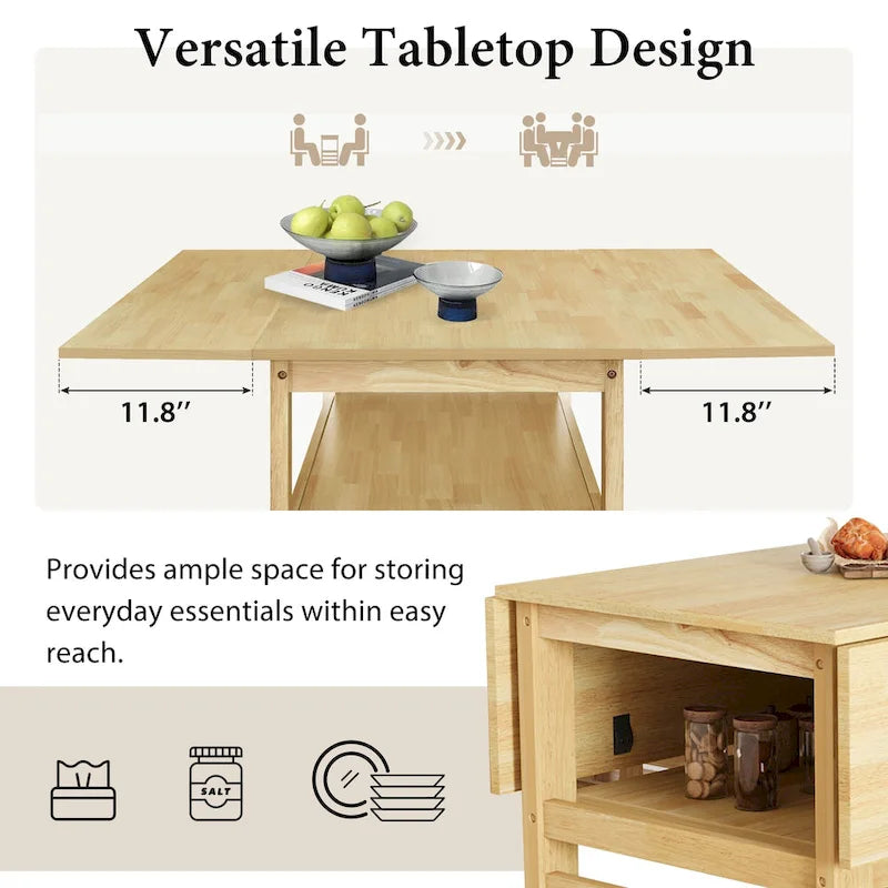 Ensemble de table à manger en bois pour 4 personnes, table de cuisine carrée extensible avec deux abattants, étagère de rangement et 4 chaises rembourrées