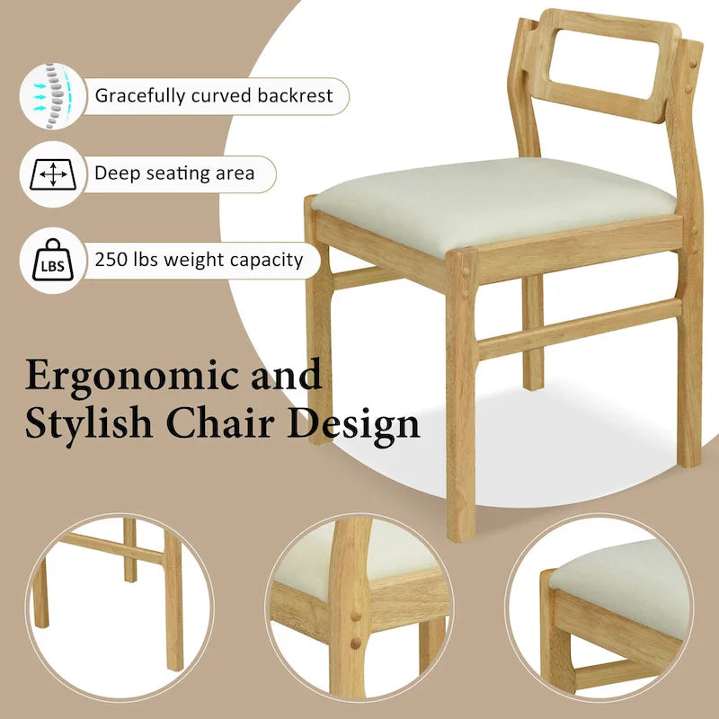 Ensemble de table à manger en bois pour 4 personnes, table de cuisine carrée extensible avec deux abattants, étagère de rangement et 4 chaises rembourrées