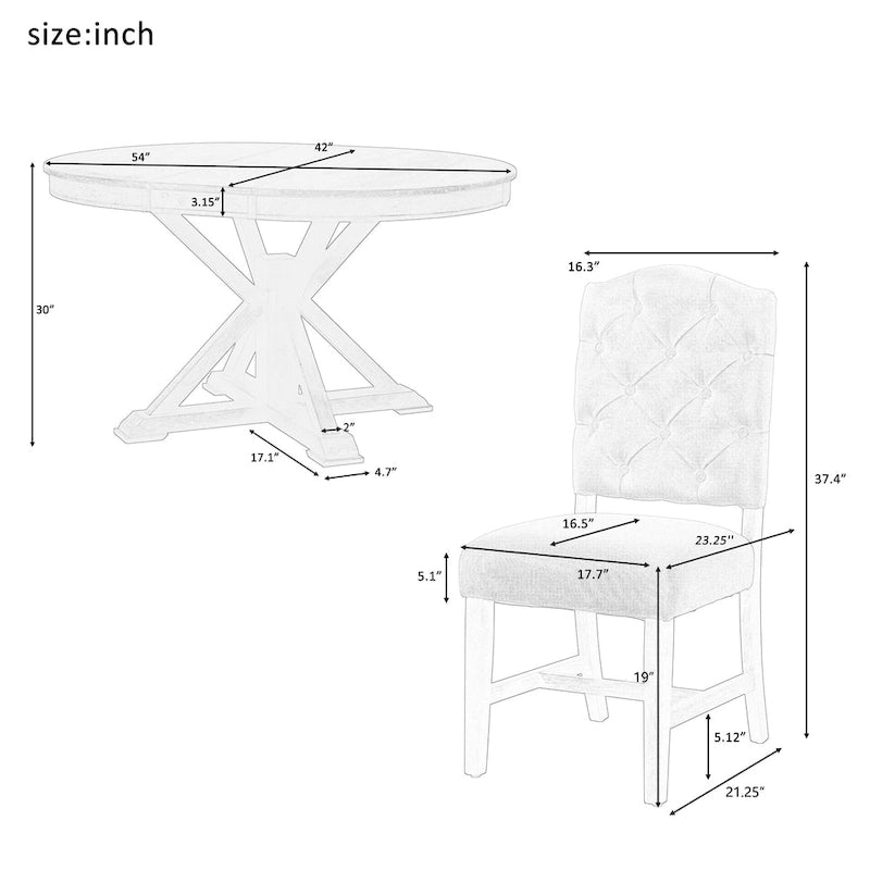 Ensemble de 5 meubles de salle à manger rond en bois, table à manger et chaises de cuisine avec table extensible et 4 chaises rembourrées