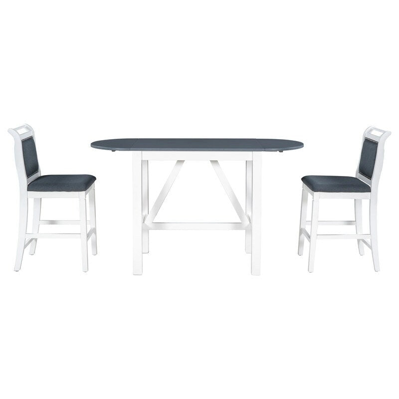Ensemble compact 3 pièces à hauteur de comptoir Table à abattants en bois et 2 chaises de salle à manger rembourrées pour petits espaces