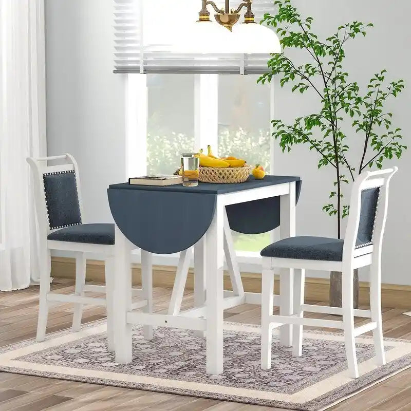 Ensemble compact 3 pièces à hauteur de comptoir Table à abattants en bois et 2 chaises de salle à manger rembourrées pour petits espaces