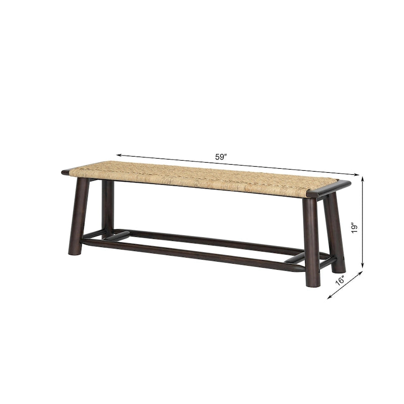 Ensemble de salle à manger en bois de ferme de 4 pièces, table de cuisine extensible avec 2 chaises à dossier incurvé et banc en rotin pour 4 à 8 personnes