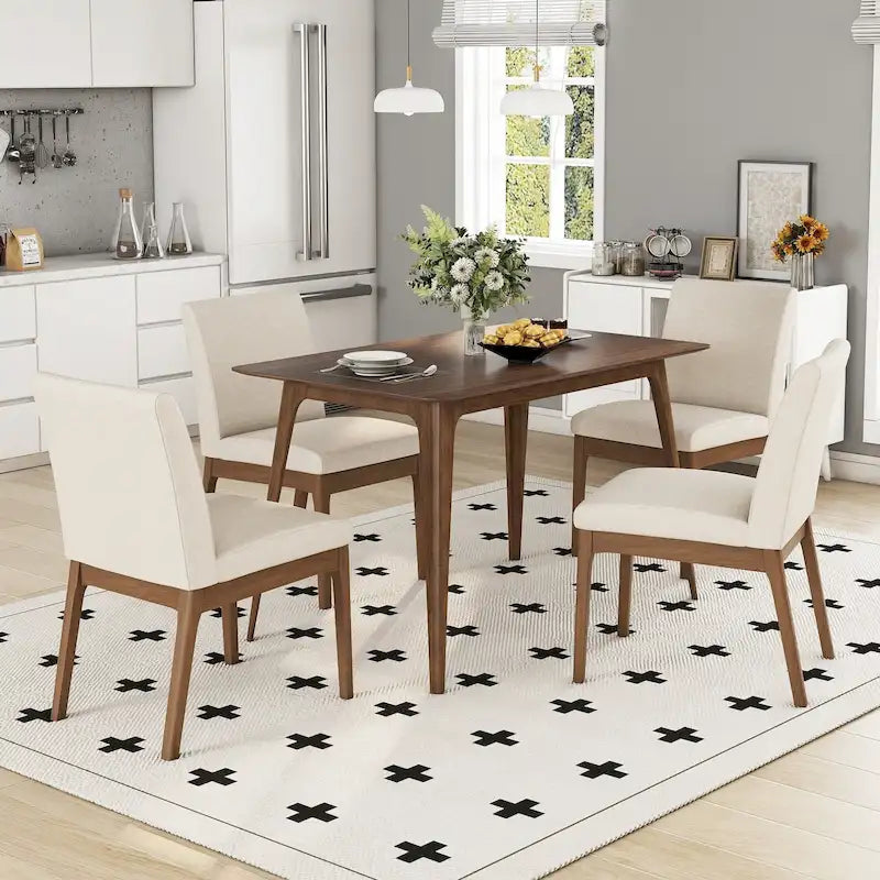 Ensemble de salle à manger 5 pièces, ensemble de cuisine avec table à manger à cadre en bois et 4 chaises rembourrées pour salle à manger de restaurant