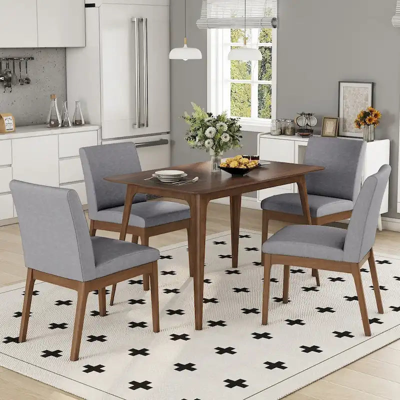 Ensemble de salle à manger 5 pièces, ensemble de cuisine avec table à manger à cadre en bois et 4 chaises rembourrées pour salle à manger de restaurant