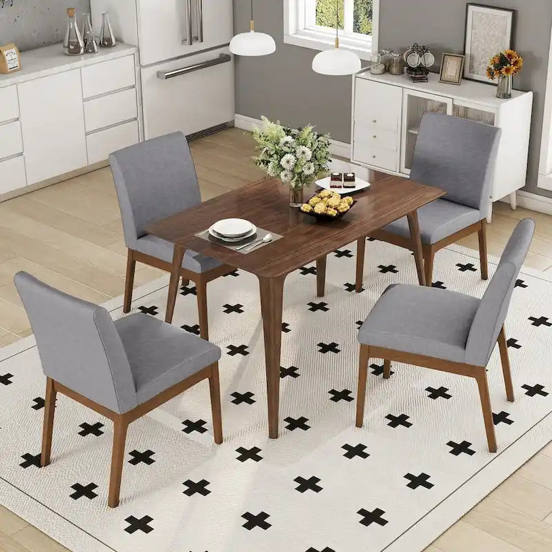 Ensemble de salle à manger 5 pièces, ensemble de cuisine avec table à manger à cadre en bois et 4 chaises rembourrées pour salle à manger de restaurant