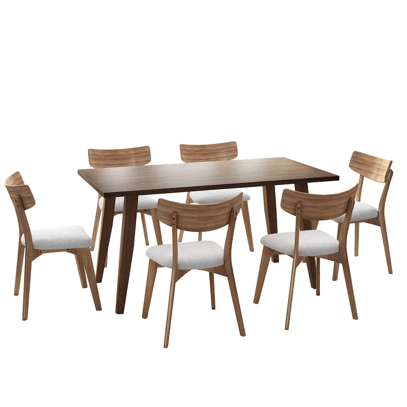 Ensemble de salle à manger 7 pièces de style Mid-Century avec table rectangulaire et 6 chaises