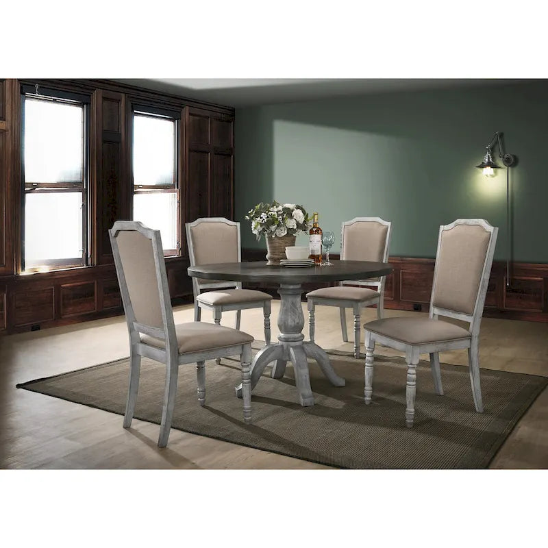 Ensemble de salle à manger vintage 5 pièces avec table ronde à pied central et chaises