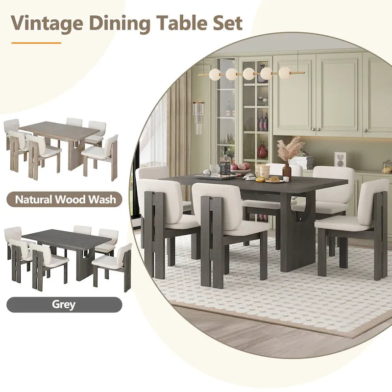 Ensemble de salle à manger transitionnel 7 pièces en bois avec table rectangulaire et 6 chaises