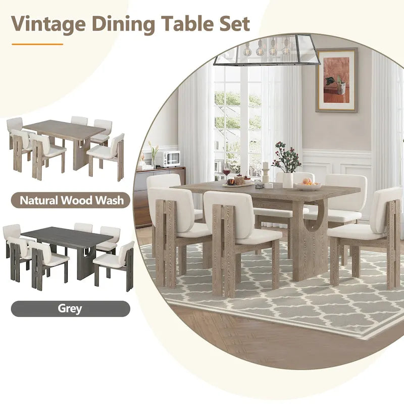 Ensemble de salle à manger transitionnel 7 pièces en bois avec table rectangulaire et 6 chaises
