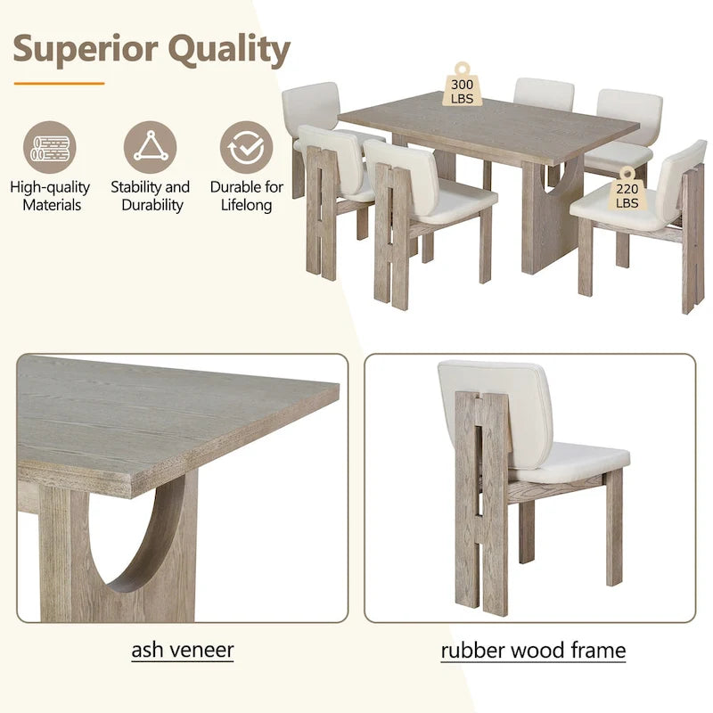 Ensemble de salle à manger transitionnel 7 pièces en bois avec table rectangulaire et 6 chaises