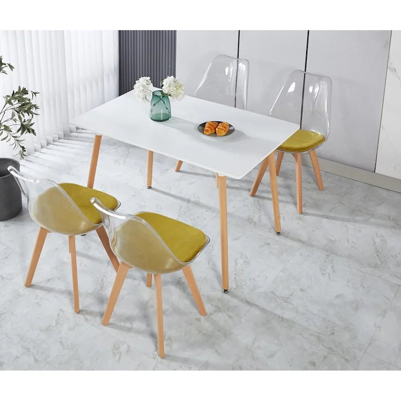 Ensemble de salle à manger moderne 5 pièces avec table rectangulaire et 4 chaises transparentes