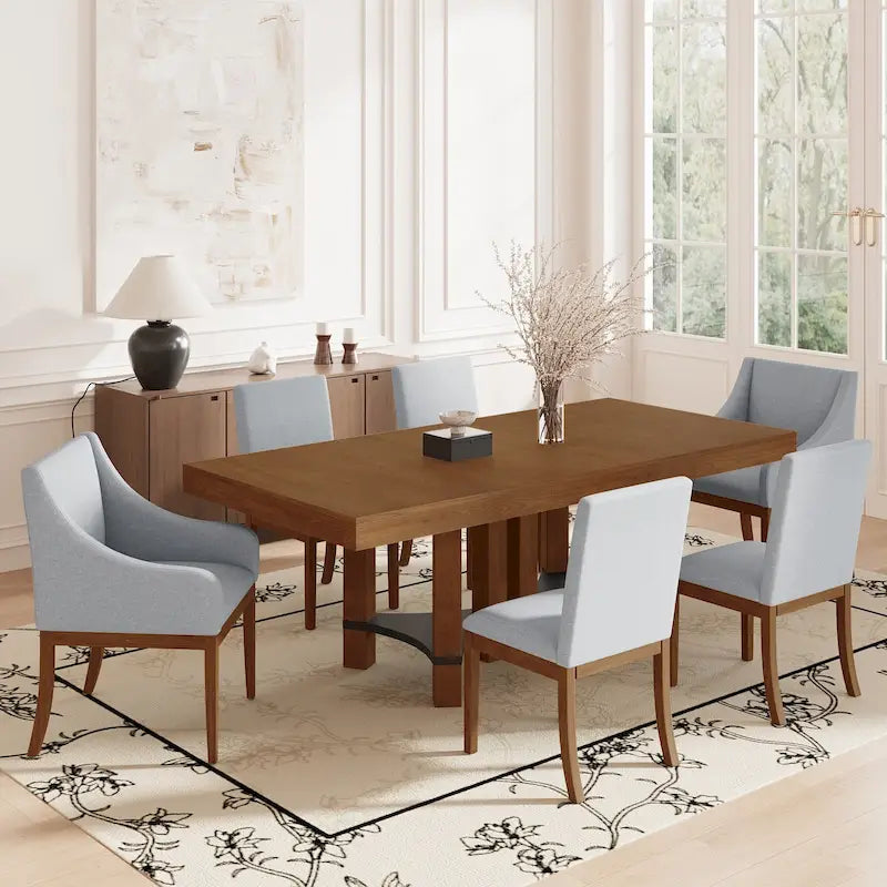 Ensemble de salle à manger rustique 7 pièces avec table extensible et 6 chaises