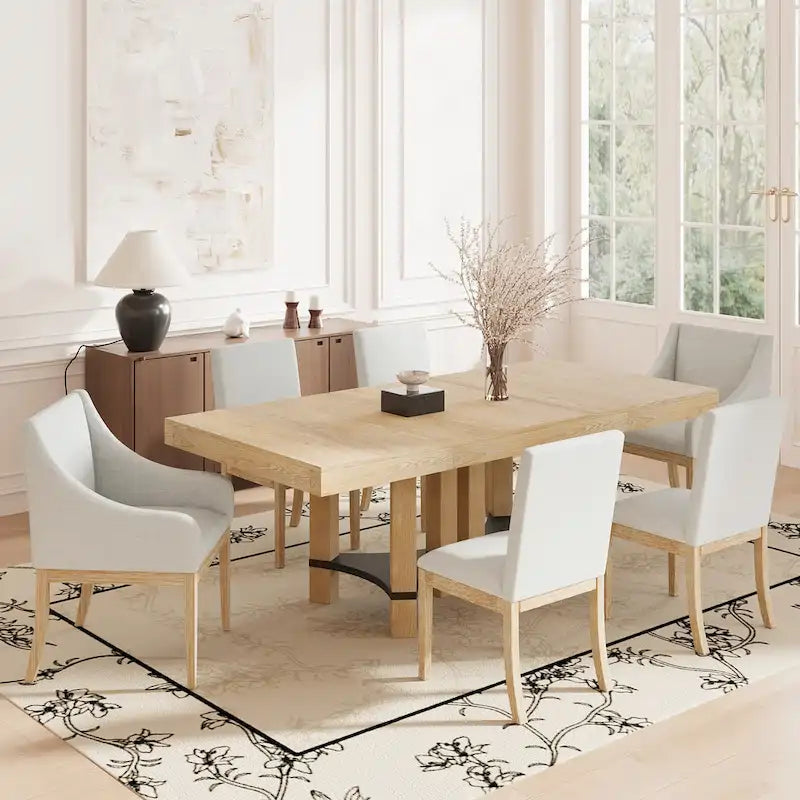 Ensemble de salle à manger rustique 7 pièces avec table extensible et 6 chaises