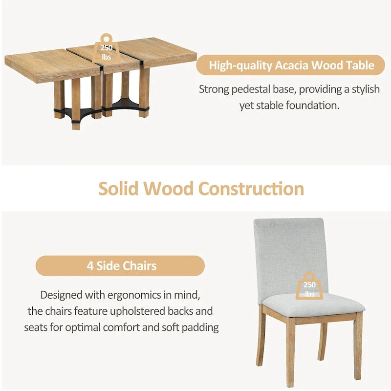 Ensemble de salle à manger rustique 7 pièces avec table extensible et 6 chaises
