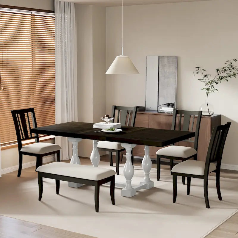 Ensemble de salle à manger traditionnel 6 pièces avec table et chaises extensibles