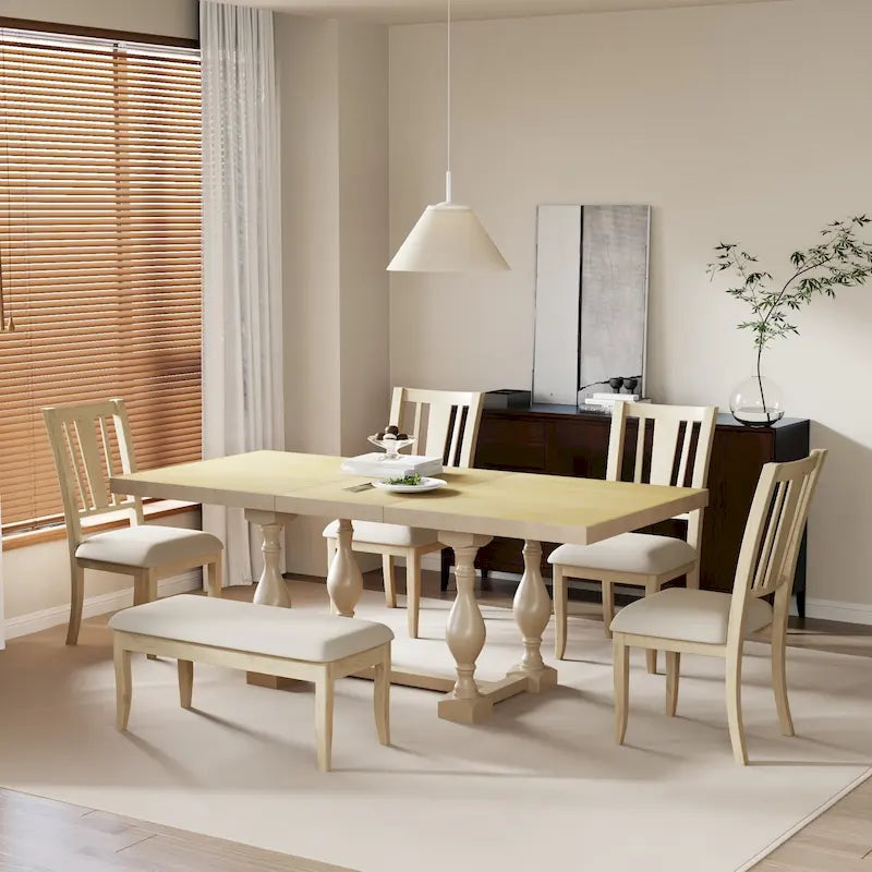 Ensemble de salle à manger traditionnel 6 pièces avec table et chaises extensibles