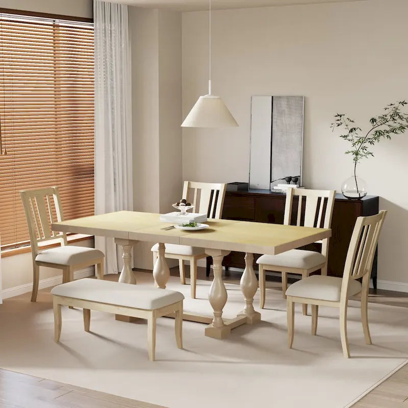 6-Piece Traditional Dining Set with Extendable Table & Chairs