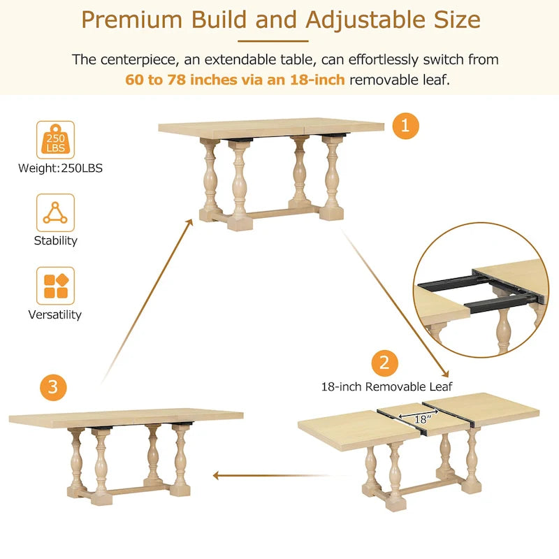 Ensemble de salle à manger traditionnel 6 pièces avec table et chaises extensibles