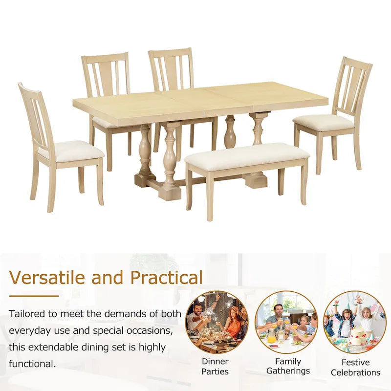 Ensemble de salle à manger traditionnel 6 pièces avec table et chaises extensibles