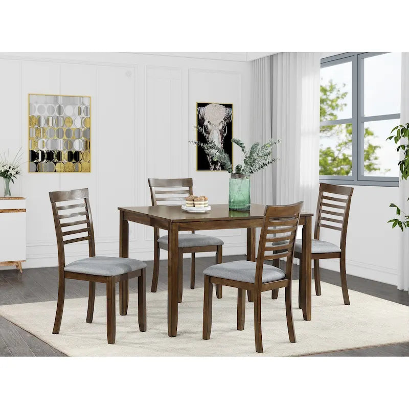 Ensemble de salle à manger moderne 5 pièces avec table rectangulaire en bois et 4 chaises à dossier échelle