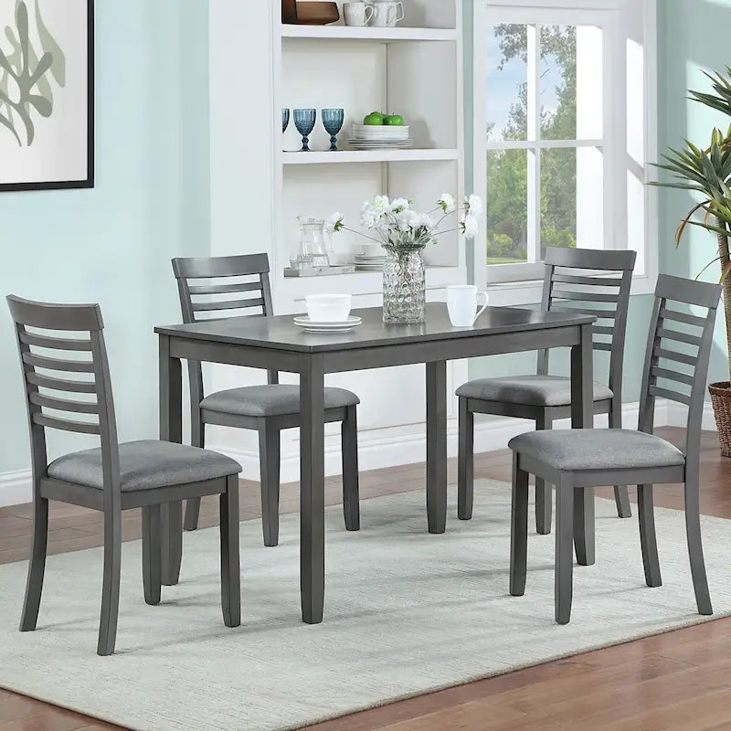 Ensemble de salle à manger moderne 5 pièces avec table rectangulaire en bois et 4 chaises à dossier échelle