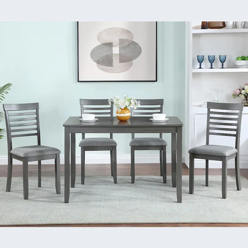 Ensemble de salle à manger moderne 5 pièces avec table rectangulaire en bois et 4 chaises à dossier échelle
