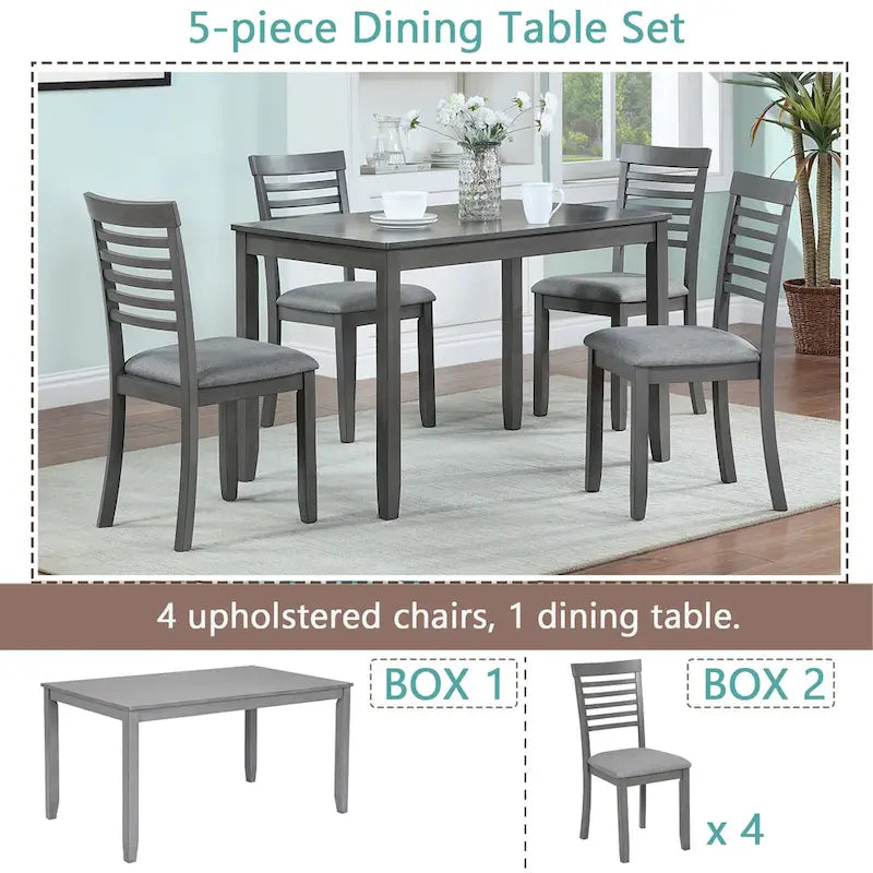 Ensemble de salle à manger moderne 5 pièces avec table rectangulaire en bois et 4 chaises à dossier échelle