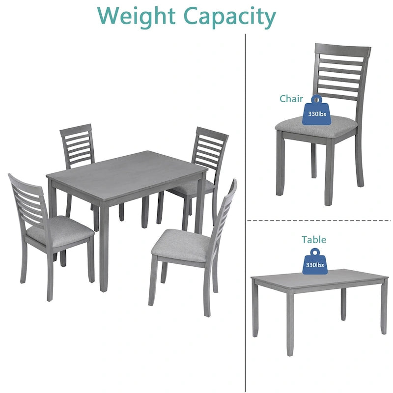 Ensemble de salle à manger moderne 5 pièces avec table rectangulaire en bois et 4 chaises à dossier échelle