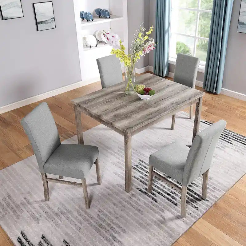 Ensemble de salle à manger rustique 5 pièces avec table rectangulaire pour petits espaces et 4 chaises de salle à manger rembourrées