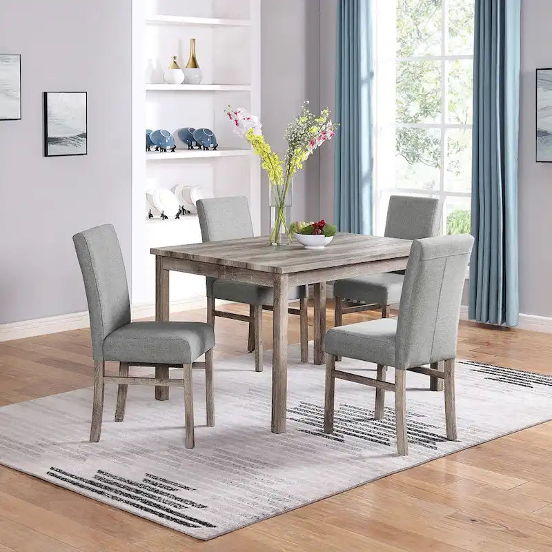 Ensemble de salle à manger rustique 5 pièces avec table rectangulaire pour petits espaces et 4 chaises de salle à manger rembourrées