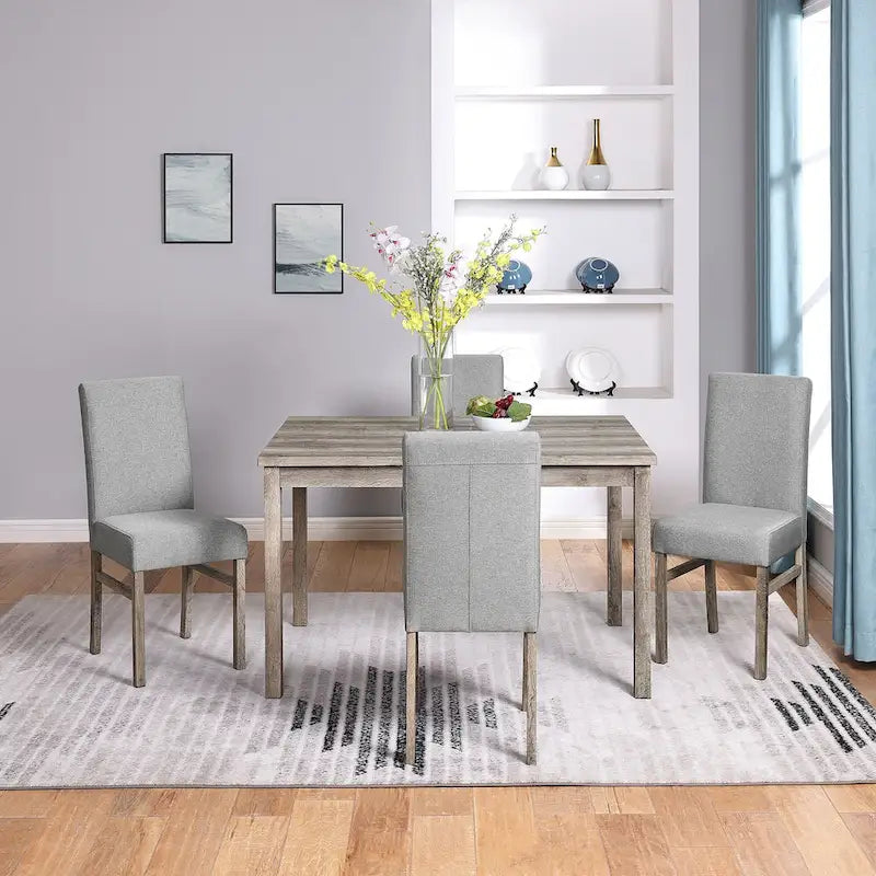 Ensemble de salle à manger rustique 5 pièces avec table rectangulaire pour petits espaces et 4 chaises de salle à manger rembourrées