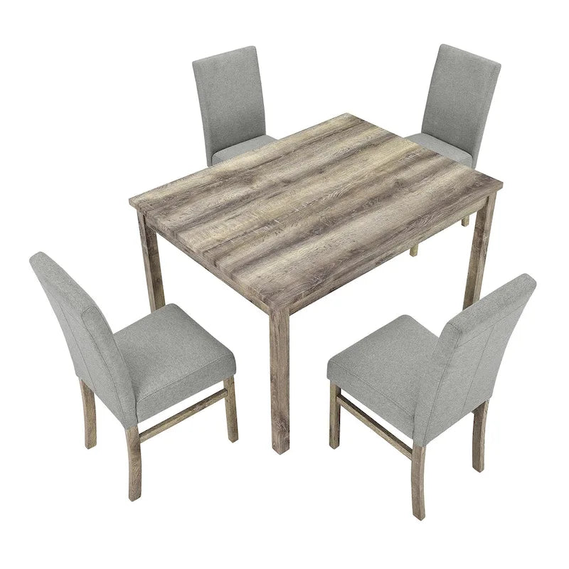 Ensemble de salle à manger rustique 5 pièces avec table rectangulaire pour petits espaces et 4 chaises de salle à manger rembourrées